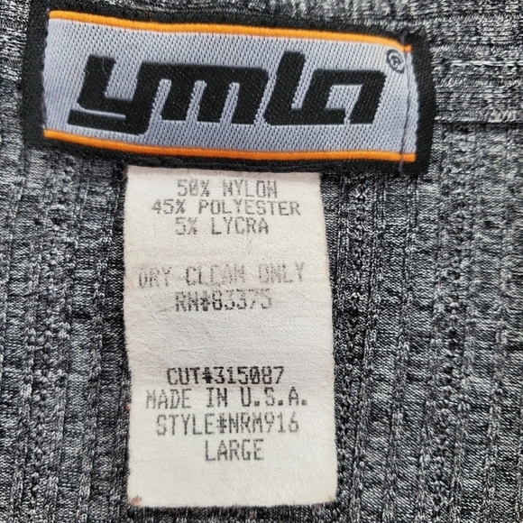 Vtg YMLA Polo Shirt Mens L Dark Gray Heathered Ribbed Short Sleeve USA Made 90s - Picture 6 of 11